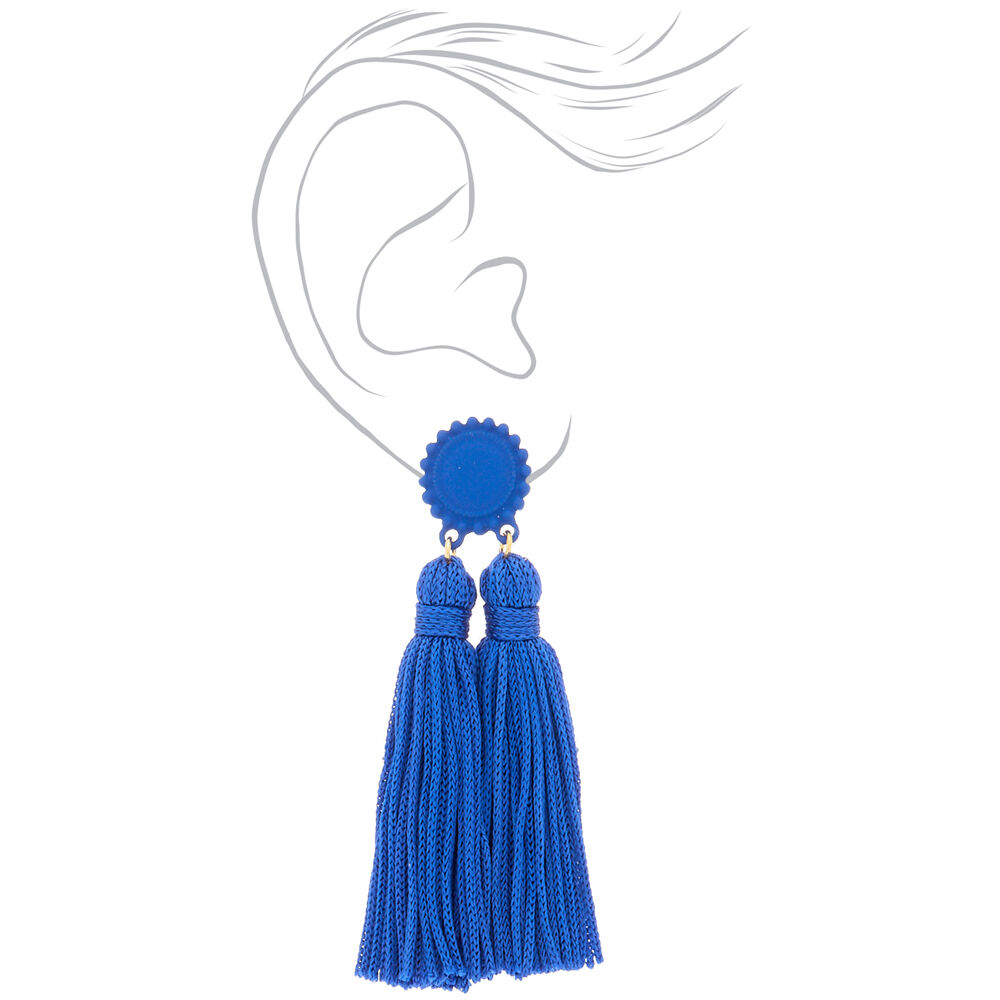 3" Double Tassel Drop Earrings - Blue,