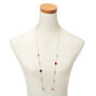 Gold Bead Long Necklace - Red,
