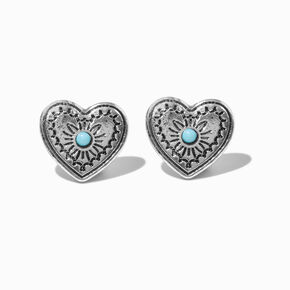 Clous d&#39;oreilles cowgirl c&oelig;ur en filigrane couleur argent&eacute;e,