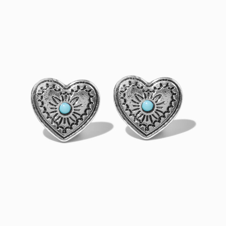 Silver-tone Filigree Heart Cowgirl Stud Earrings,