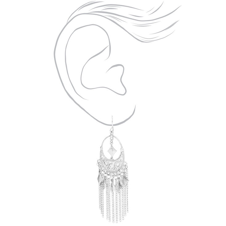 Silver 2.5&quot; Boho Western Fringe Drop Earrings,
