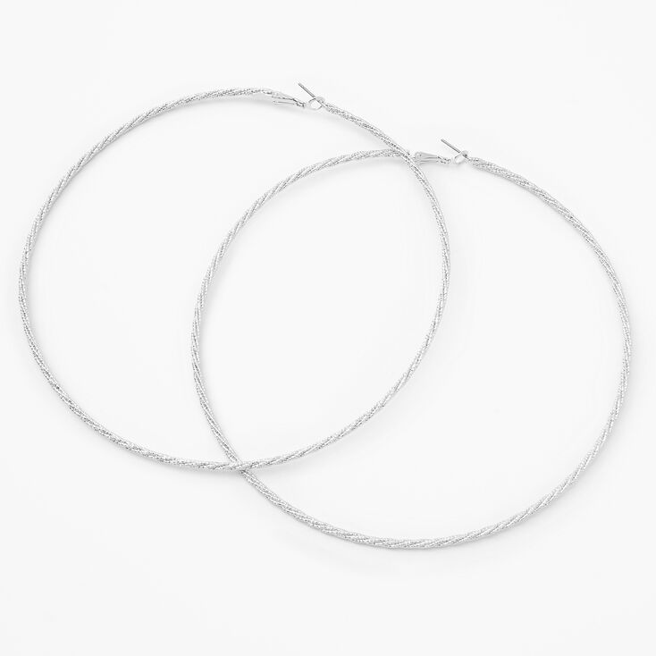 Silver 120MM Laser Cut Twisted Hoop Earrings,