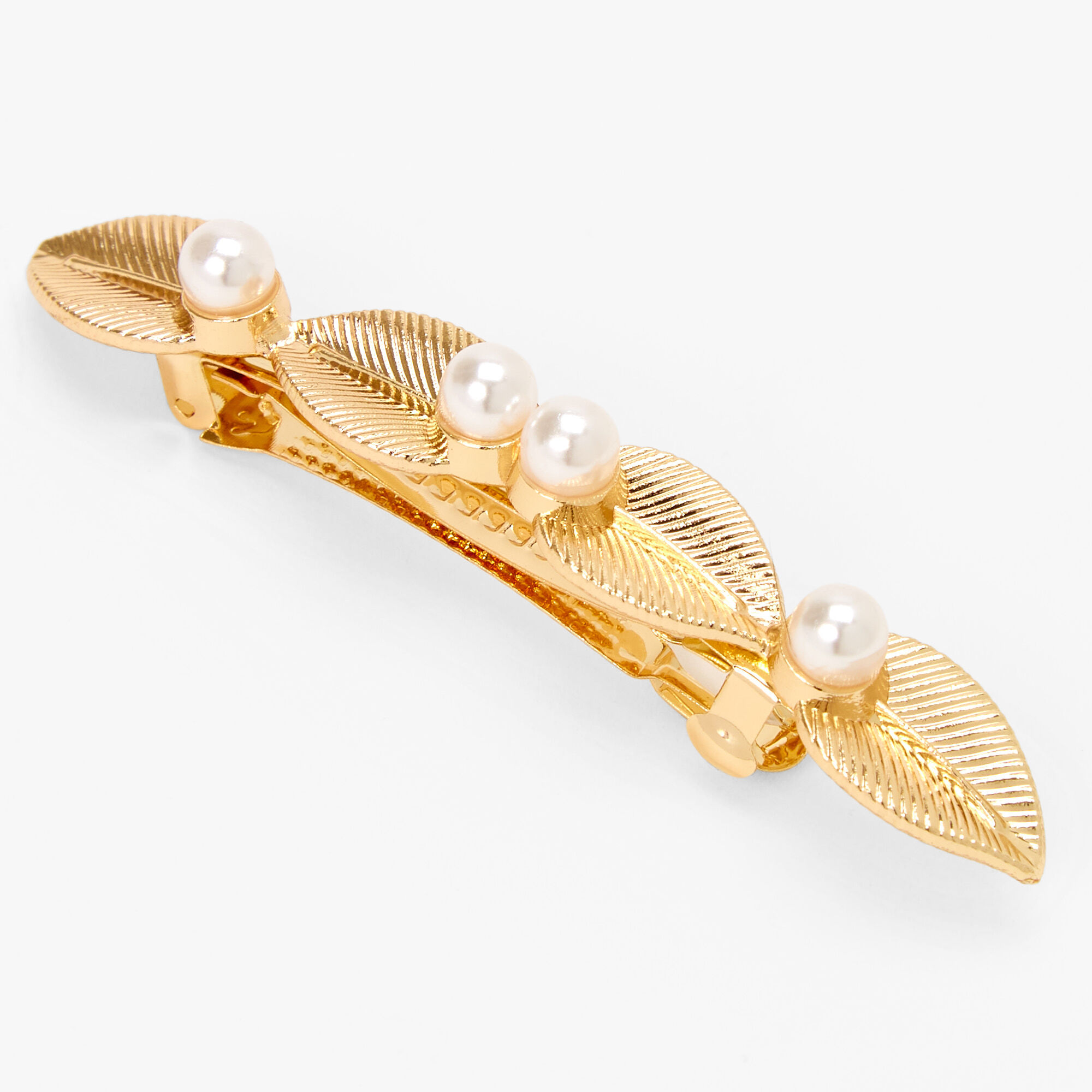 Gold Leaf Pearl Hair Barrette,