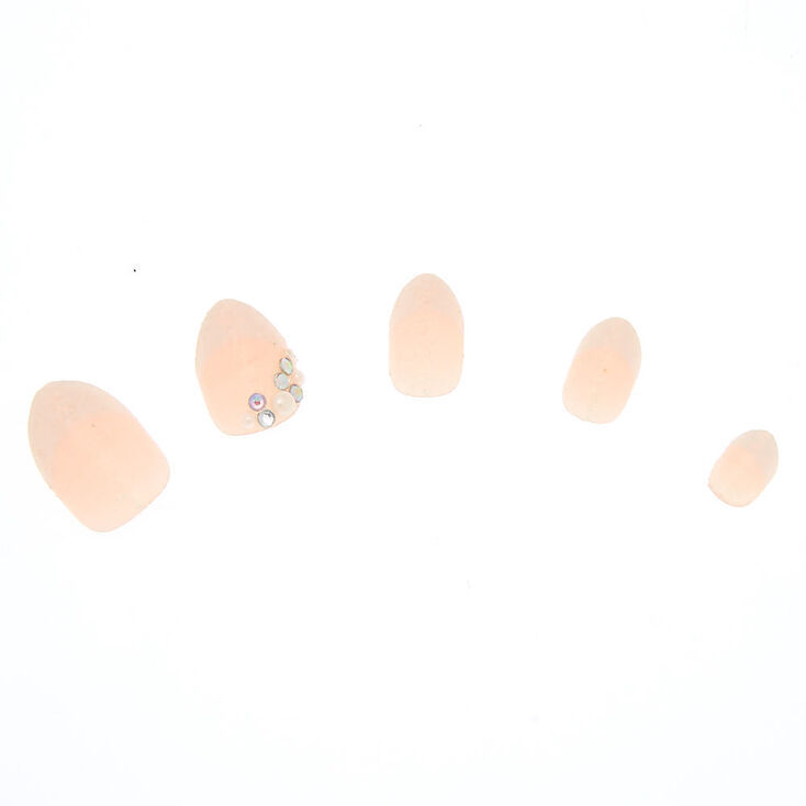 Lot de 24 faux ongles autocollants french manucure bleus &agrave; paillettes effet ombr&eacute;,