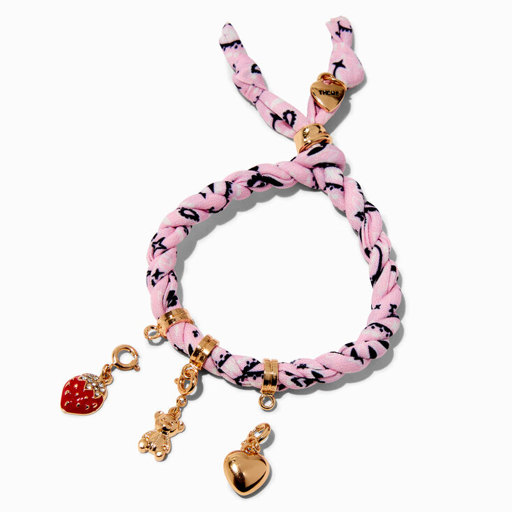 T H E M E x Claire&#39;s Pink Bandana Gold-tone Charm Adjustable Bracelet,
