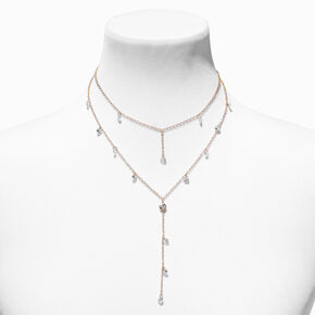 Half Crystal Drip Y-Neck Multi-Strand Necklace,