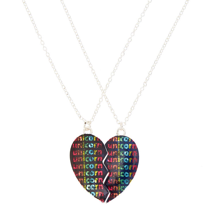 Best Friends Unicorn Heart Pendant Necklaces Black 2 Pack