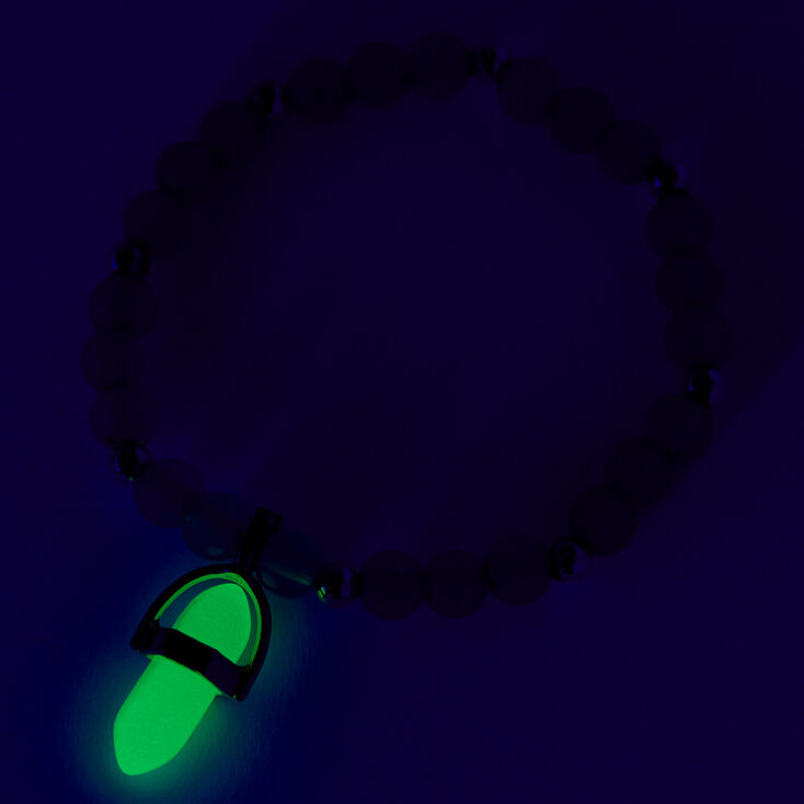 Green Glow In The Dark Mystical Gem Beaded Stretch Bracelet,