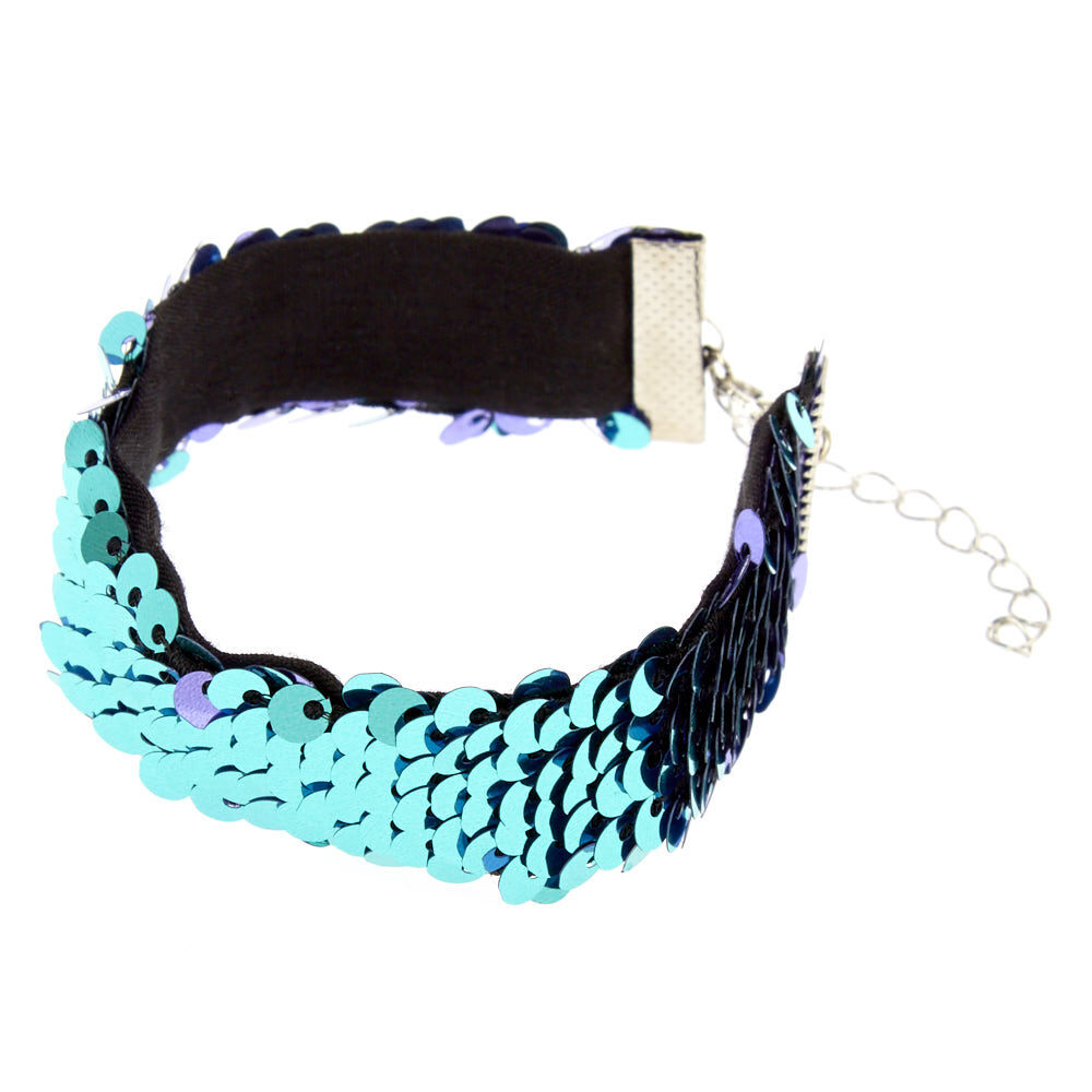 Bracelet à sequins réversibles couleur turquoise et lavande,