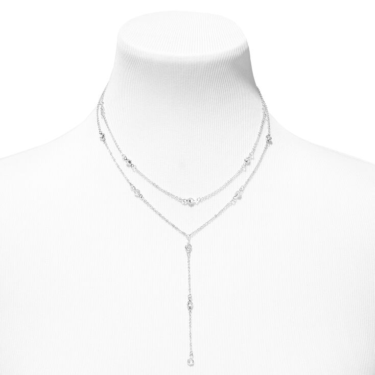 Silver-tone Crystal Y-Neck Multi Strand Necklace,