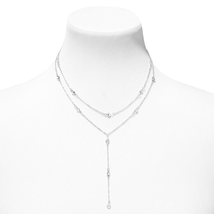 Silver Crystal Y-Neck Multi Strand Necklace,