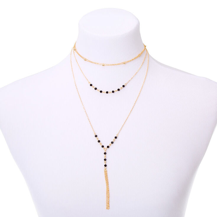 Claire's Collier multi-rangs perlé couleur doré - Noir
