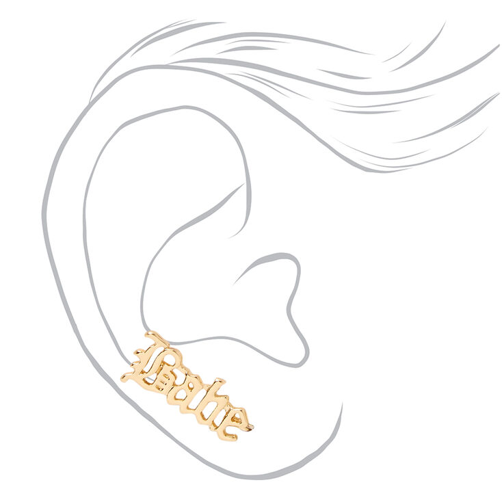 Gold Babe Script Ear Crawler Stud Earrings,