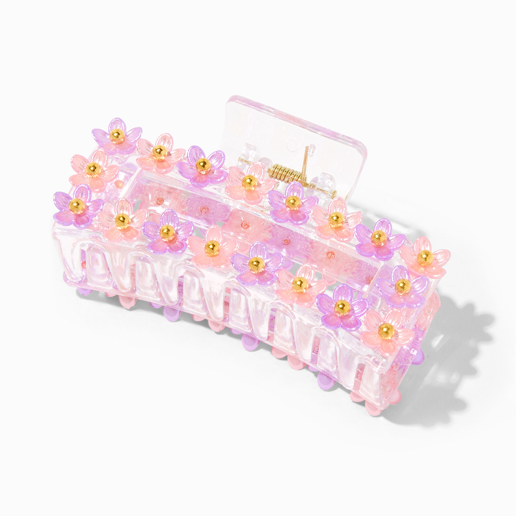View Claires Large Clear Floral Rectangular Hair Claw Pink information