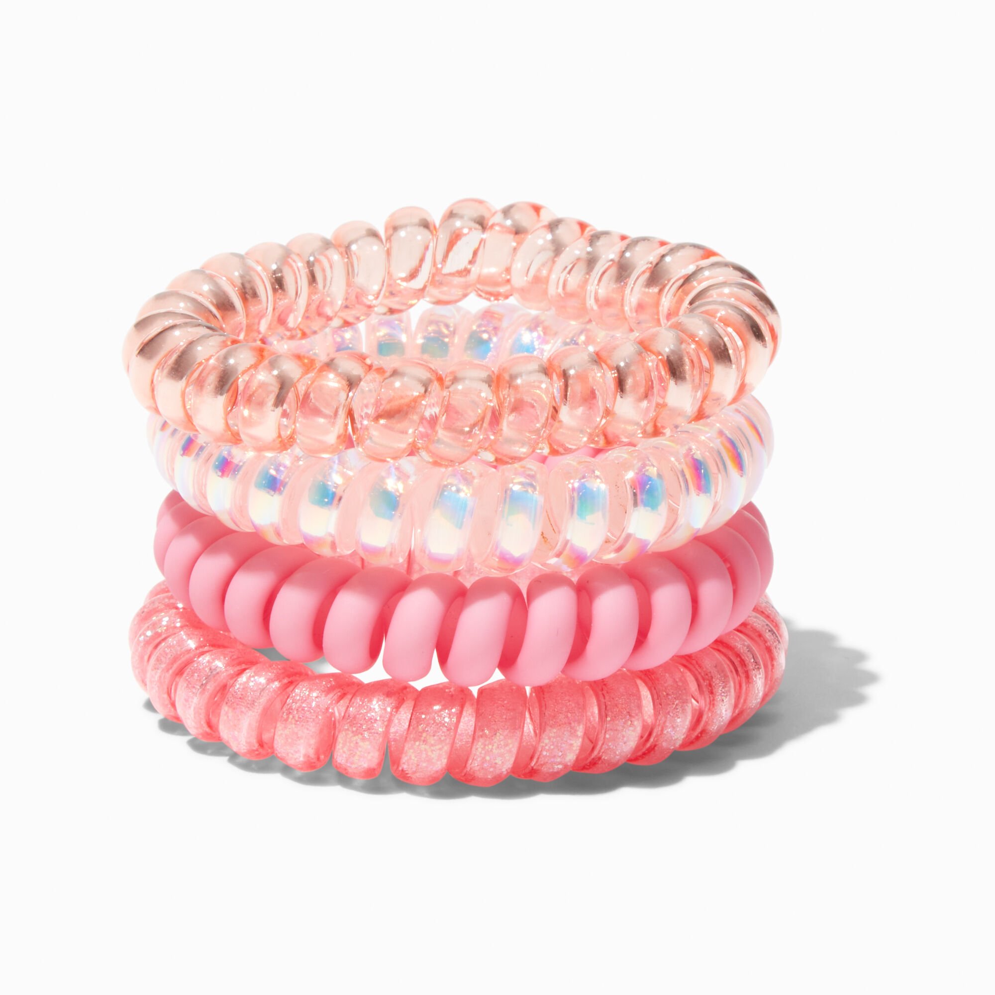 Coral Spiral Hair Ties - 4 Pack,