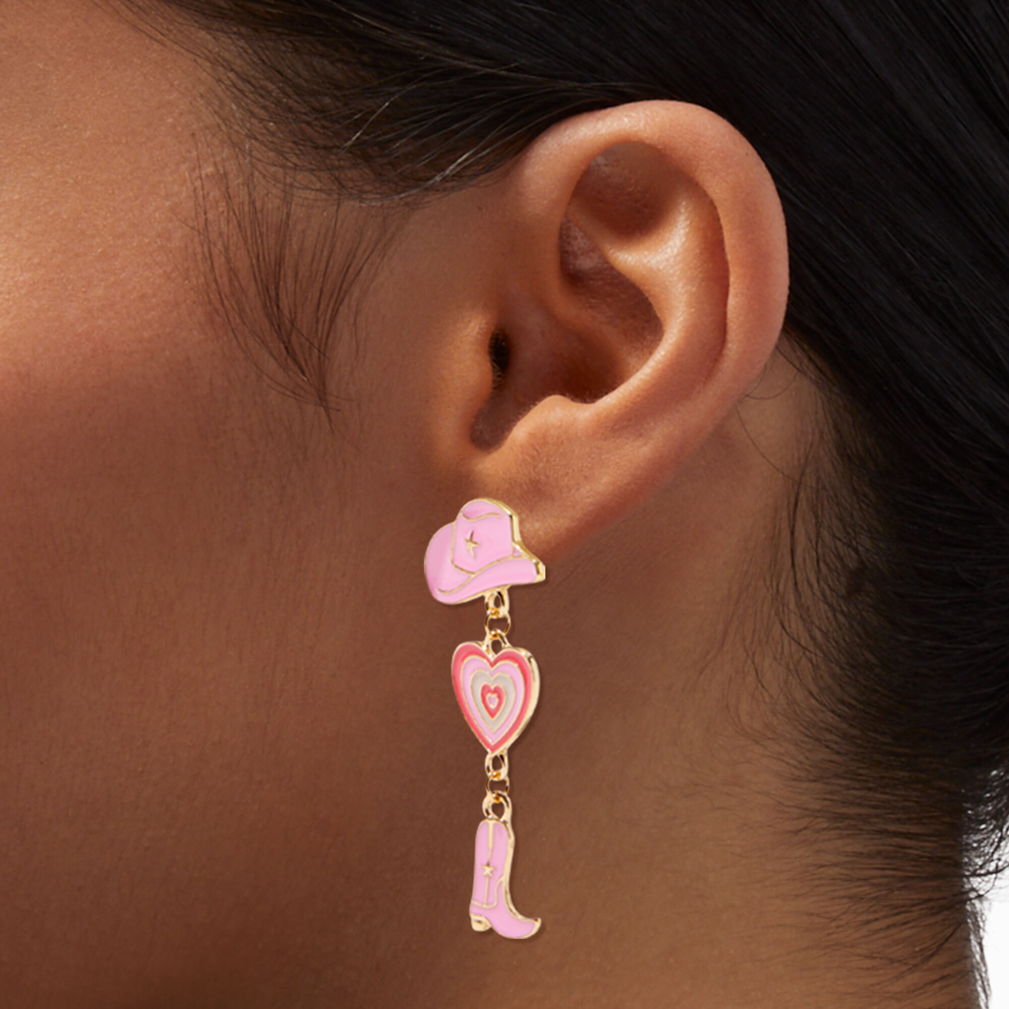 Pink Cowboy Hat & Boot Linear 2" Drop Earrings,