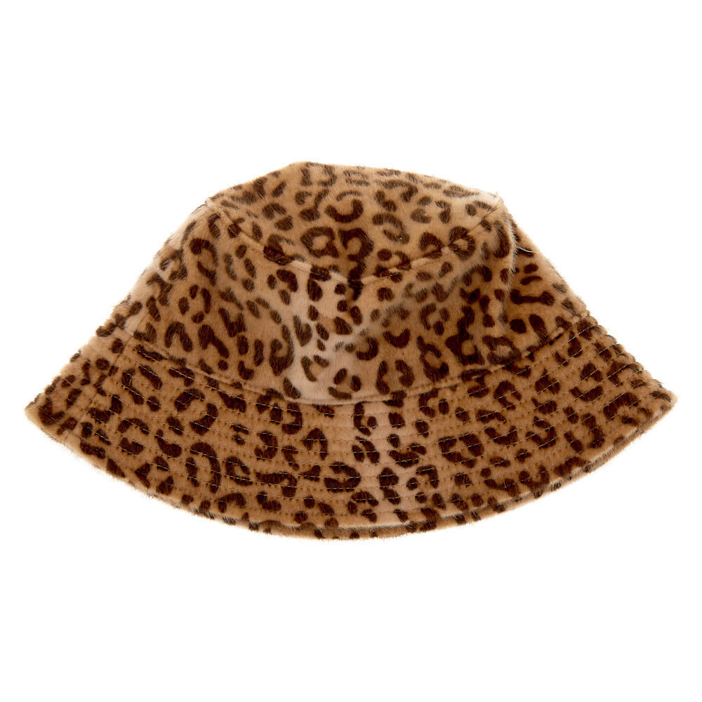 furry leopard print bucket hat