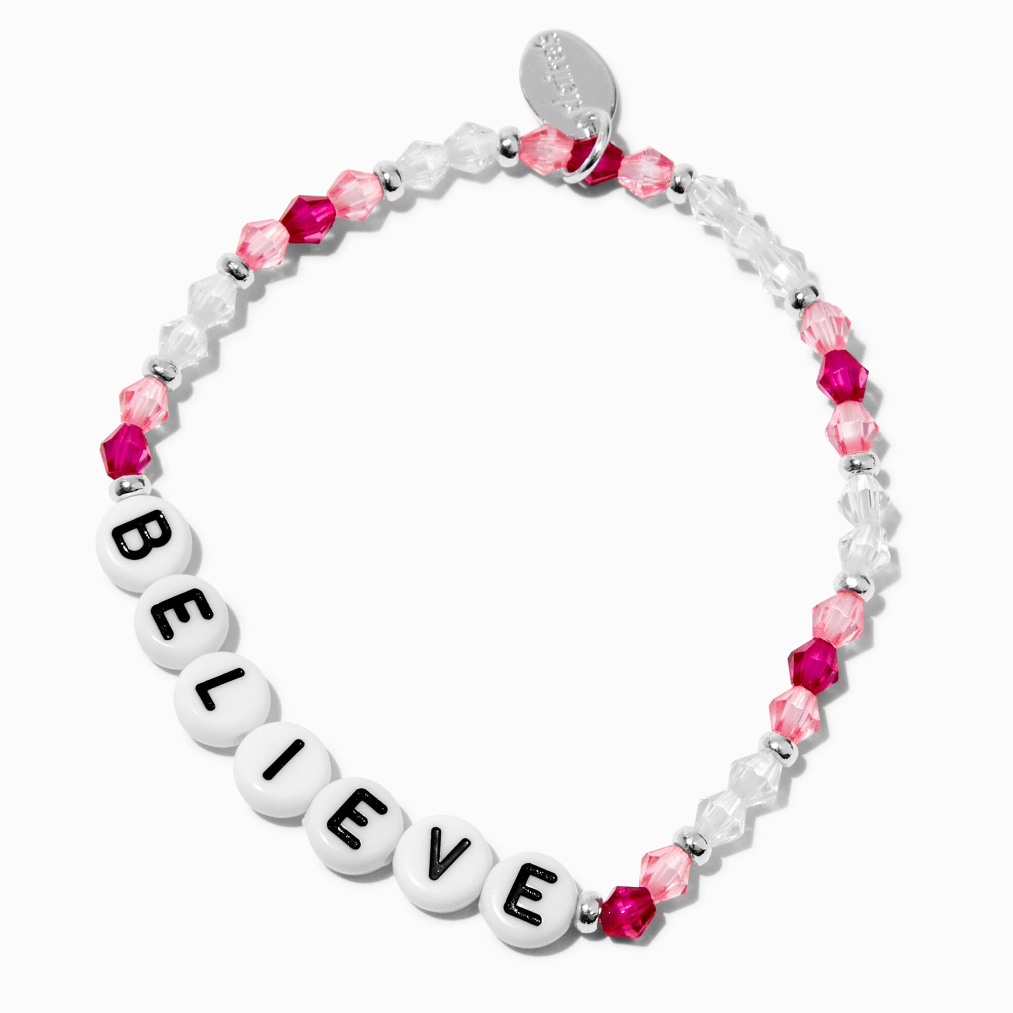 View Claires believe Beaded Stretch Bracelet Pink information