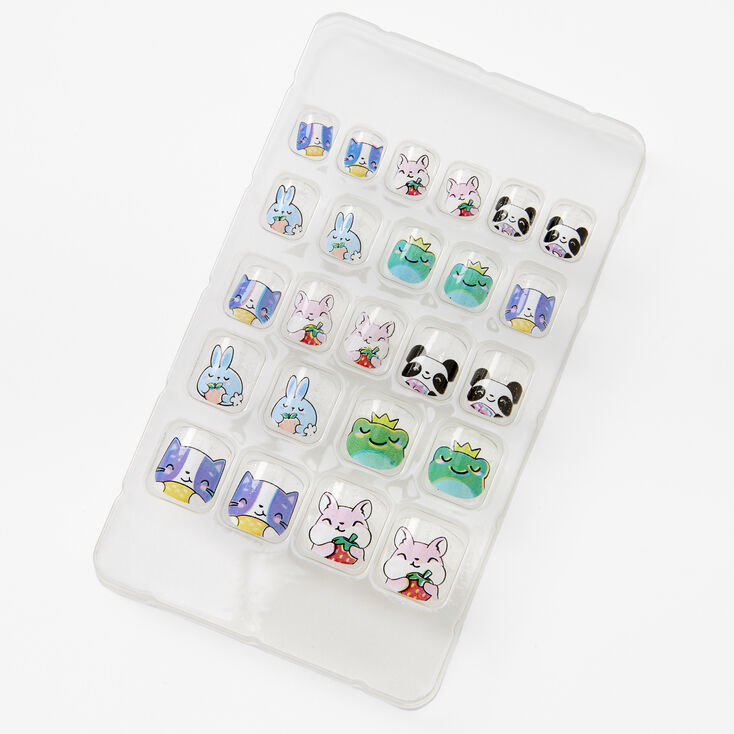 Chibi Critters Square Vegan Press On Faux Nail Set - 24 Pack,