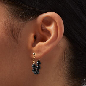 Black Beaded Chain Front &amp; Back Earrings,