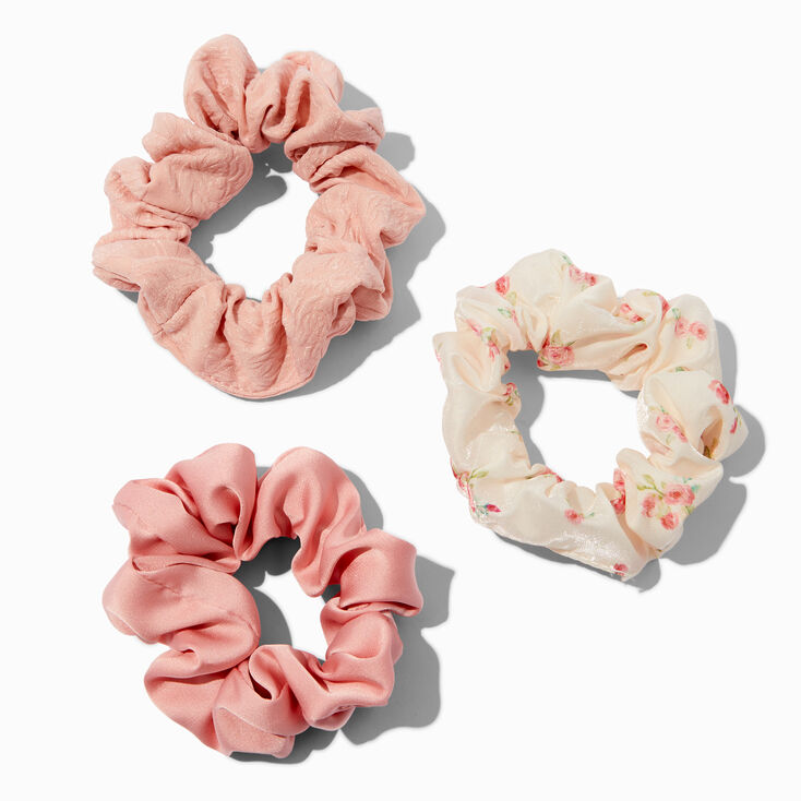 Pink Floral Organza Hair Scrunchies - 3 Pack,