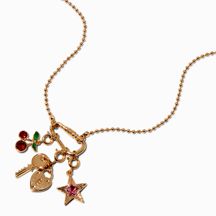 T H E M E x Claire&#39;s Cherry Gold-tone Ball Chain Charm Necklace,