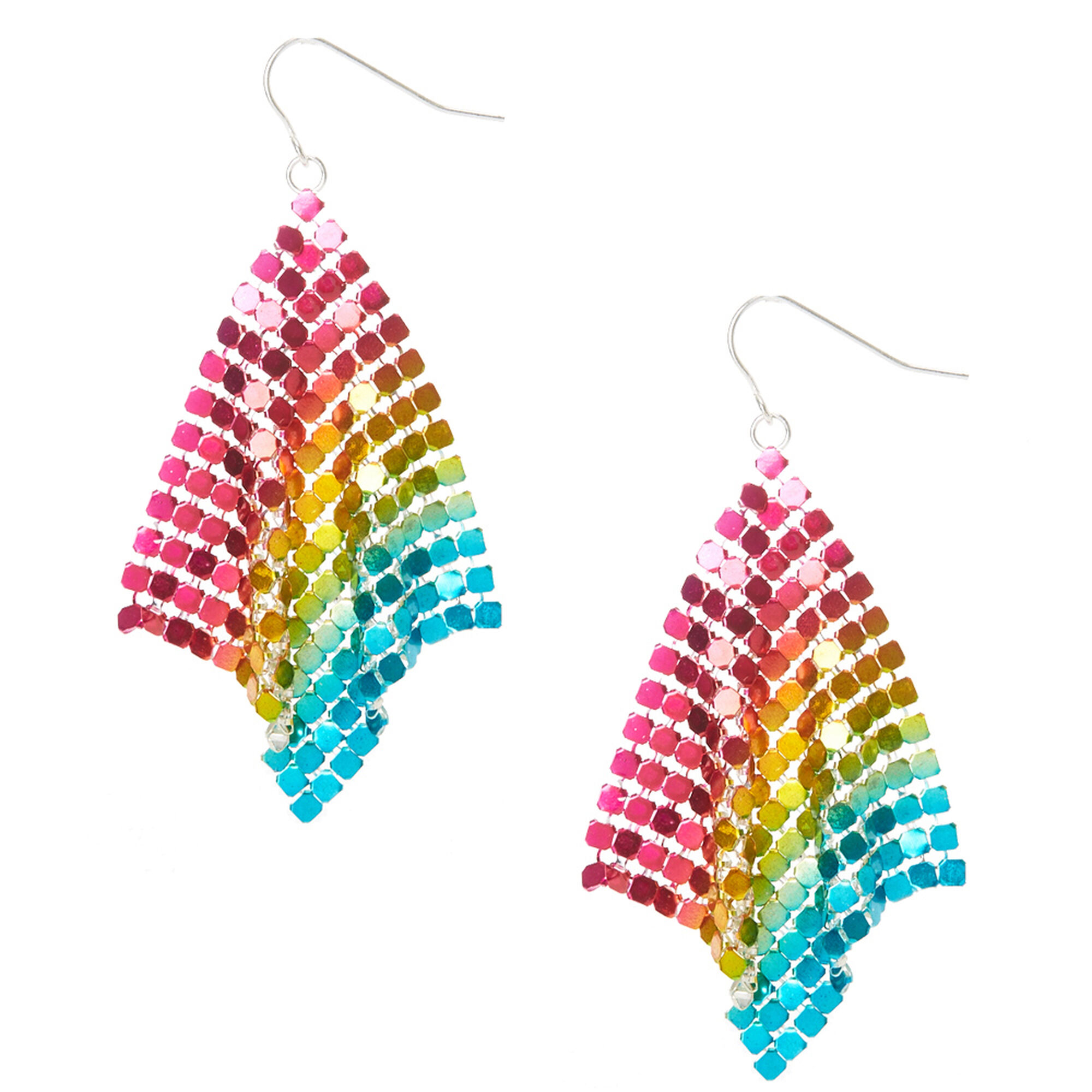View Claires Rainbow Chainmail Drop Earrings Silver information