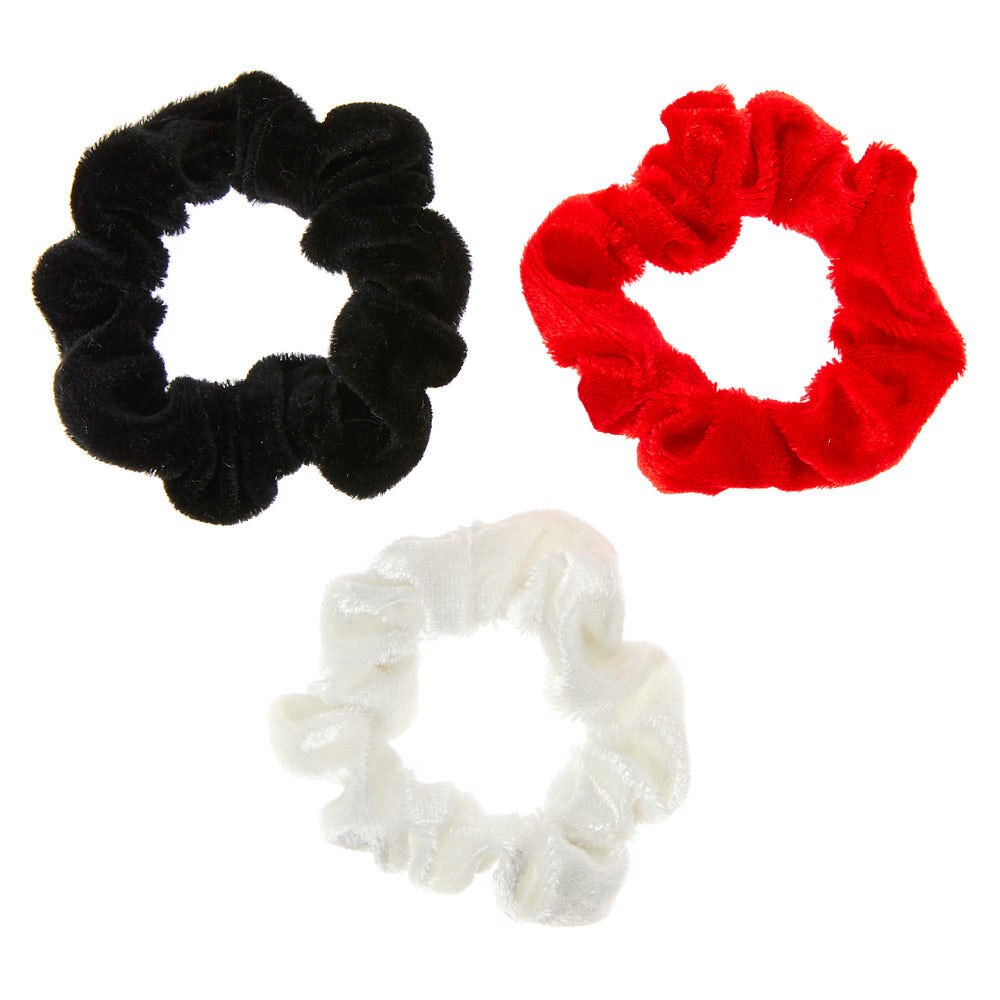 Claire's Club Neutral Red Velvet Hair Scrunchies - 3 Pack,