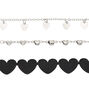 Silver Heart Choker Necklaces - Black, 3 Pack,