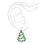 Silver 1&quot; Christmas Tree Drop Earrings - Green,