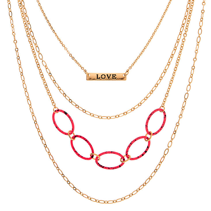 Claire's Collier multi-rangs chaîne couleur doré - Rose fluo