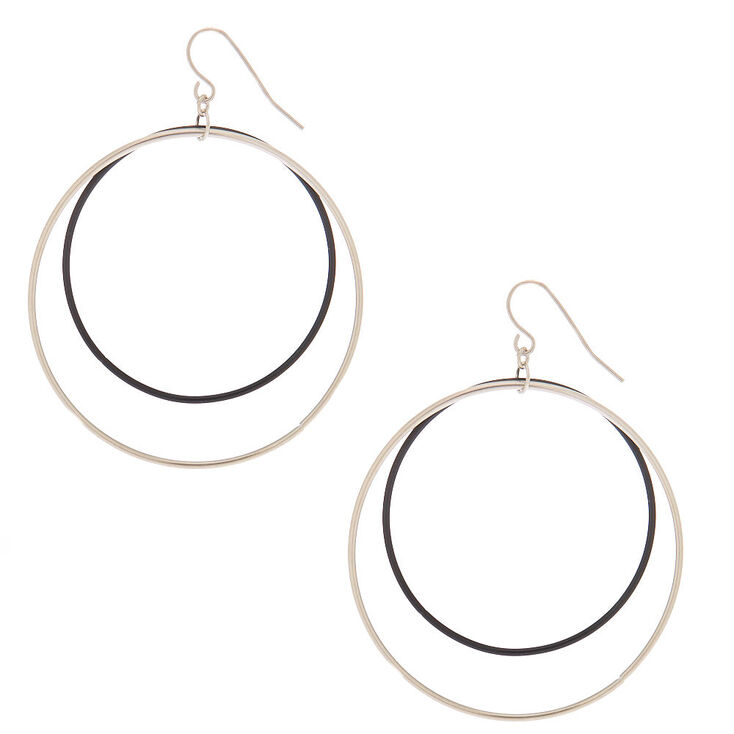 Claire's Pendantes à clip noires double boucle 5 cm couleur argenté