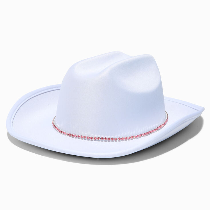 Claire&#39;s Club Pink Gem White Cowboy Hat,