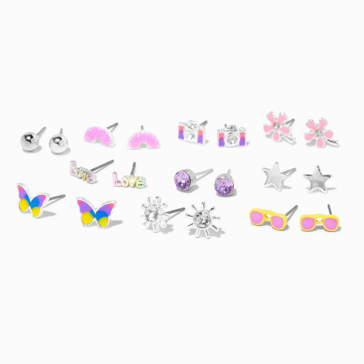 Silver Butterfly Love Mixed Stud Earrings &#40;10 Pack&#41;,