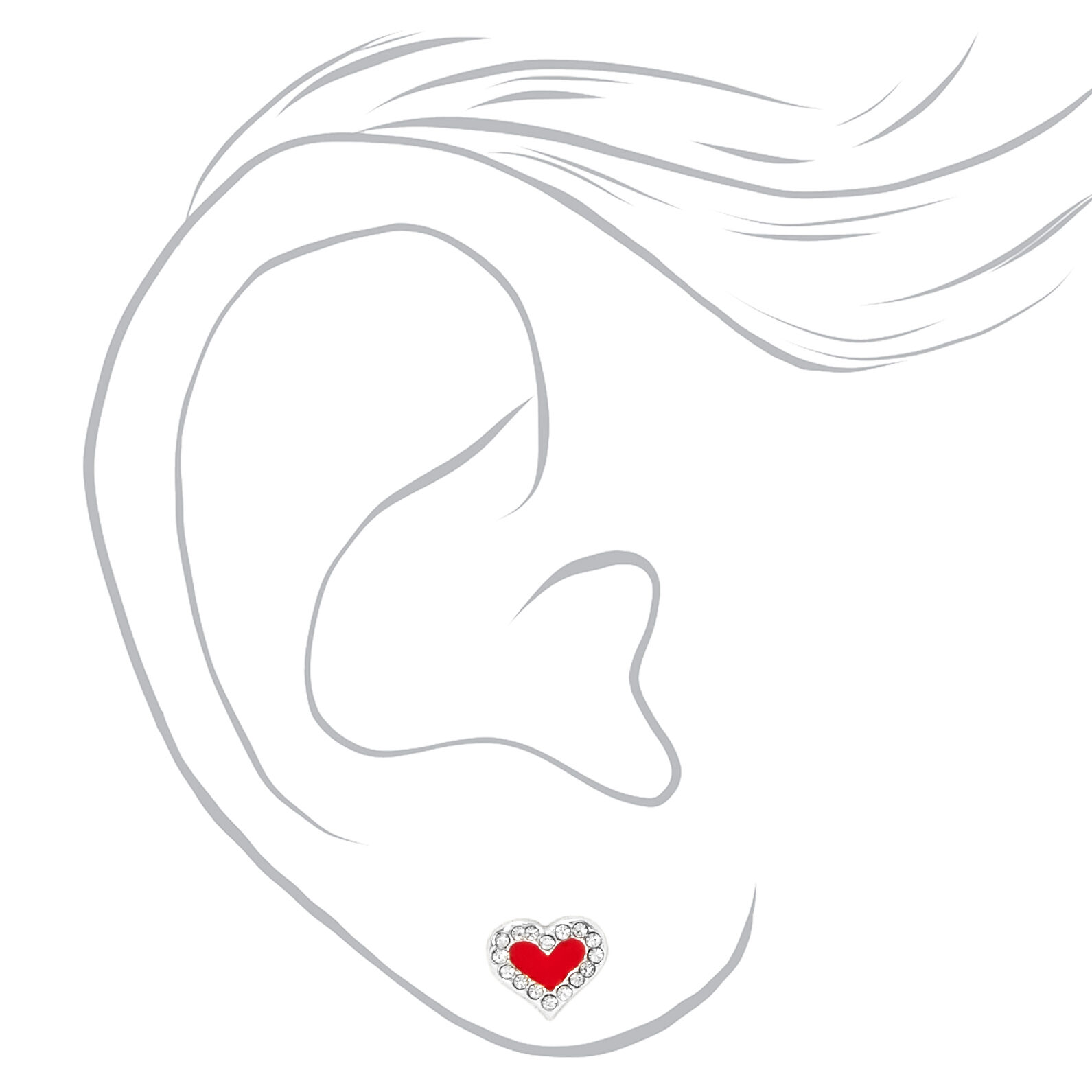 Clous d'oreilles cœurs rouges décorés en argent,