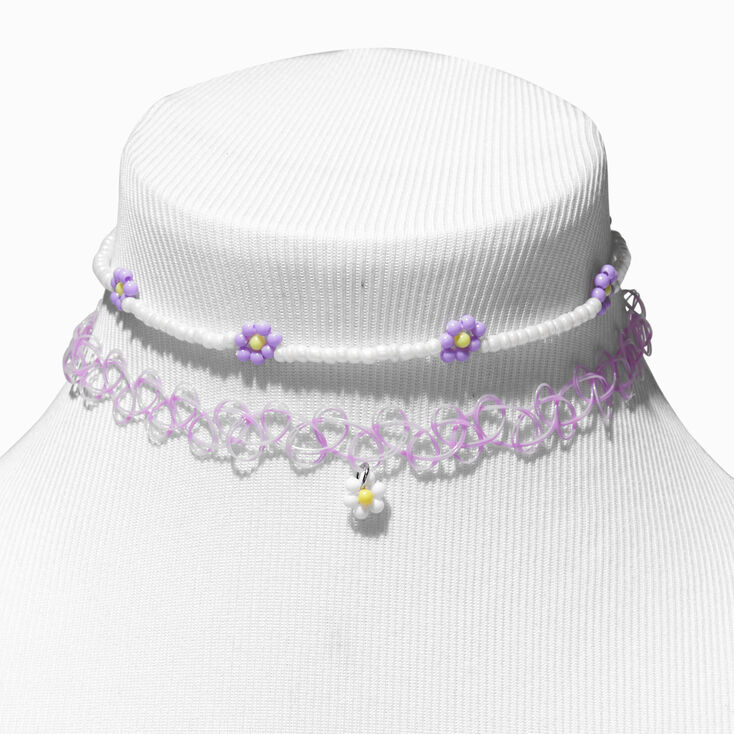 Purple Daisy Choker Necklaces - 2 Pack,