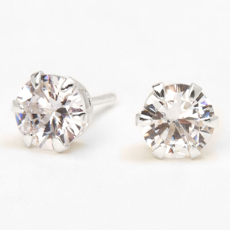 Sterling Silver Cubic Zirconia Round Cupcake Stud Earrings - 7MM,