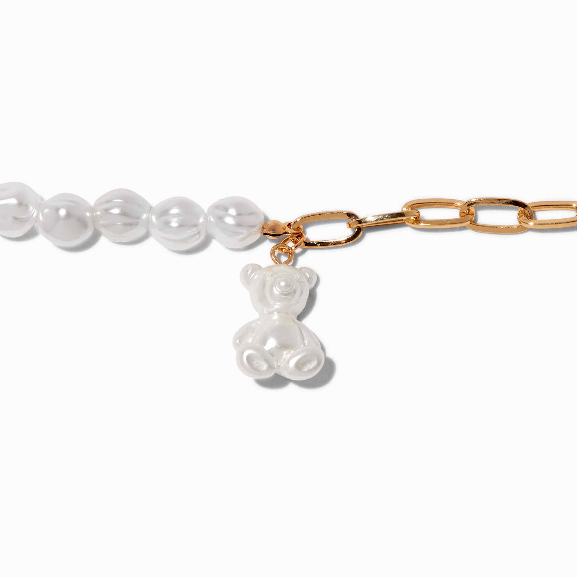 Pearl Teddy Bear Mixed Chain Bracelet,