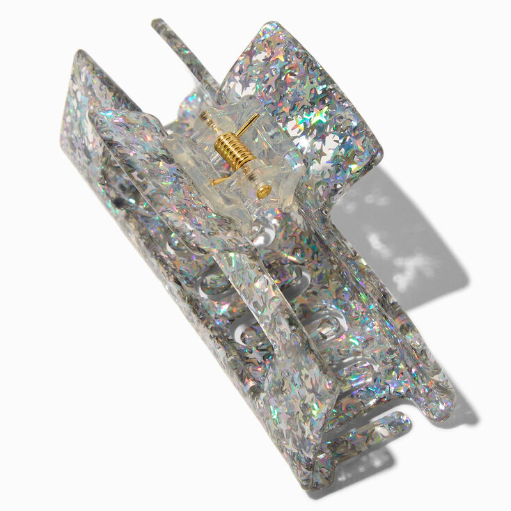 Silver Glitter Rectangular Hair Claw,