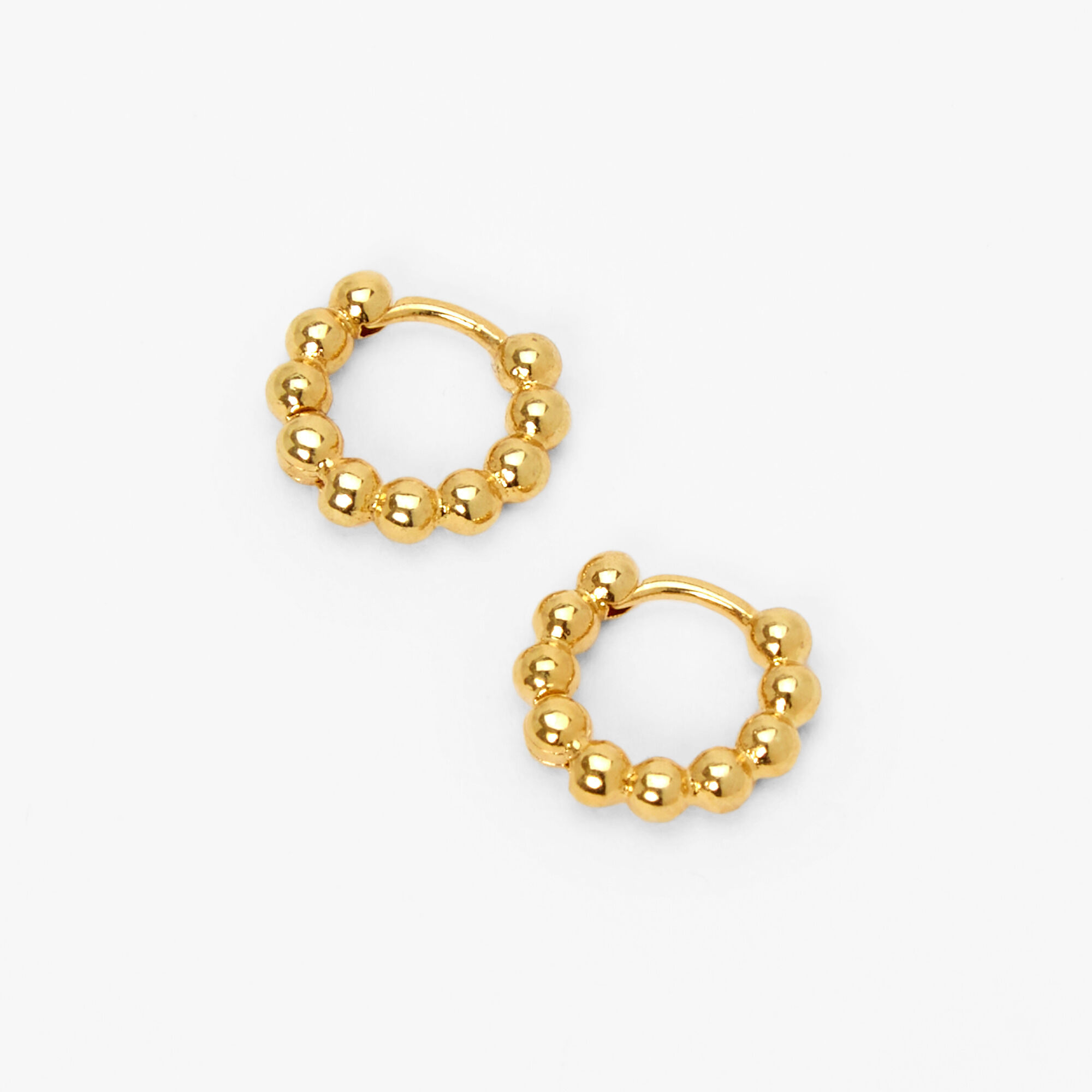 View Claires 18Ct Plated 10MM Bubble Ball Hoop Earrings Gold information