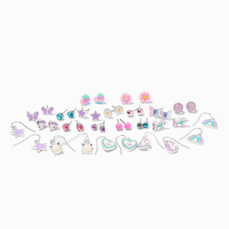 Lot de boucles d&rsquo;oreilles licorne lilas vert menthe - Lot de 20,