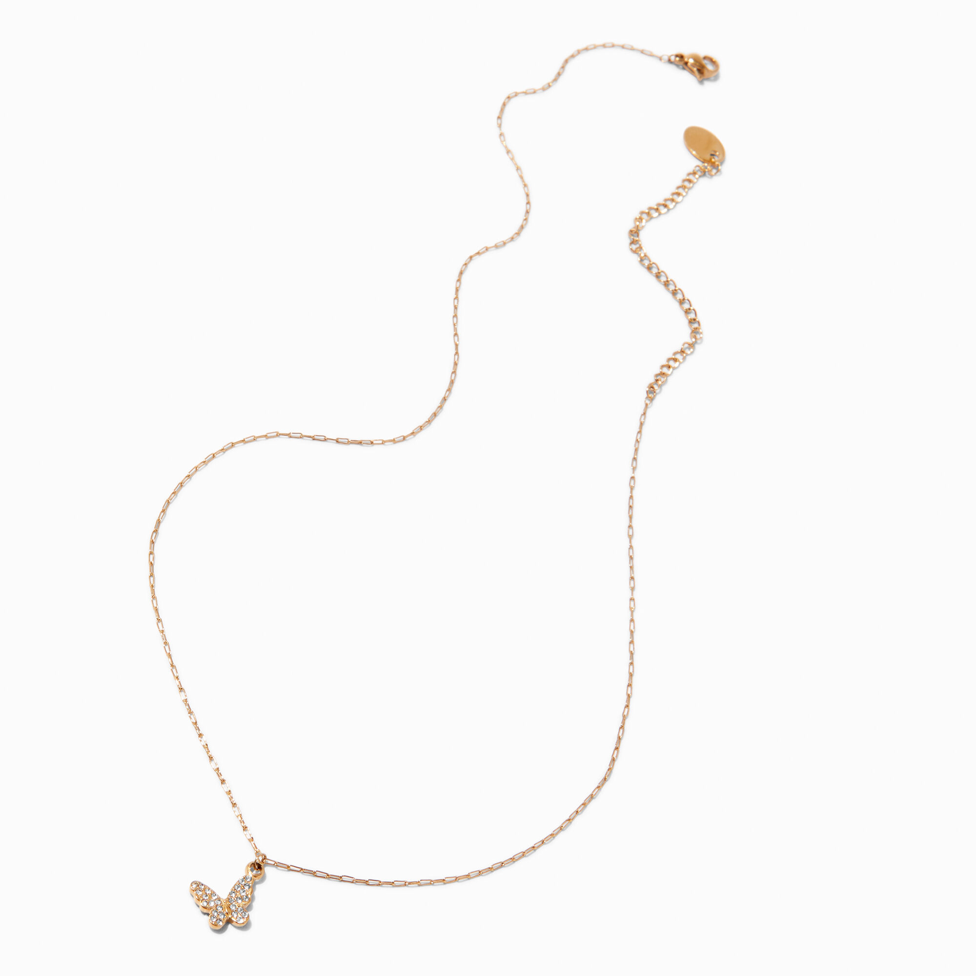 Gold-tone Stainless Steel Pavé Butterfly Pendant Necklace,