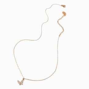 Gold-tone Stainless Steel Pav&eacute; Butterfly Pendant Necklace,