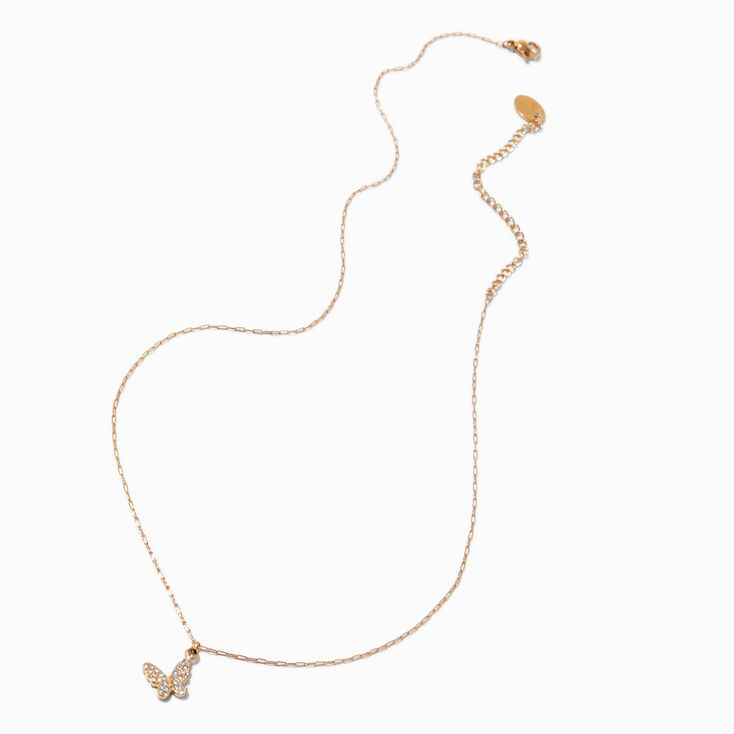 Gold-tone Stainless Steel Pav&eacute; Butterfly Pendant Necklace,