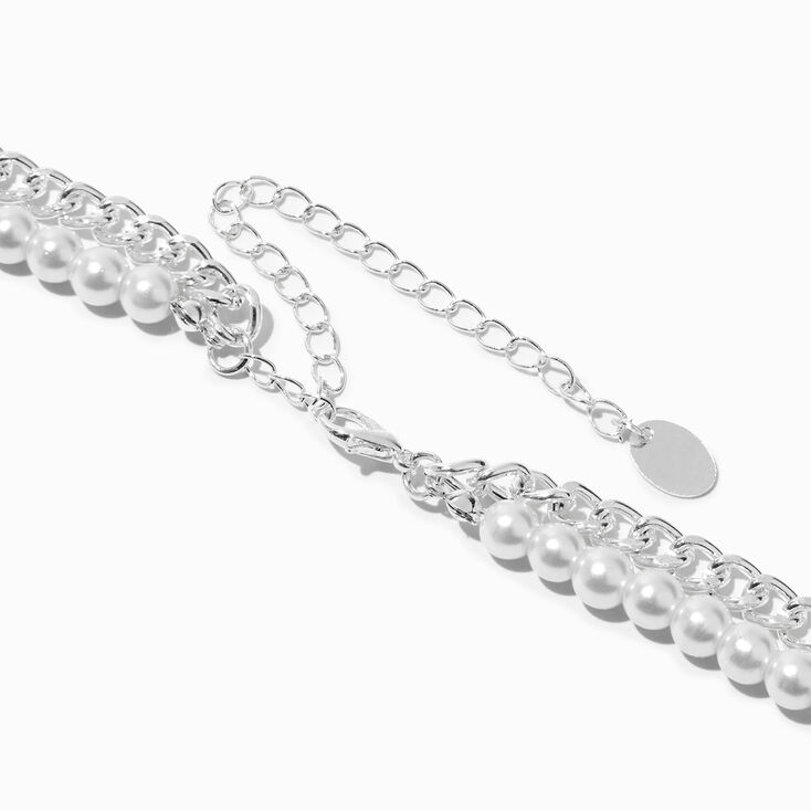 Silver-tone Curb Chain &amp; Pearl Multi-Strand Necklace,