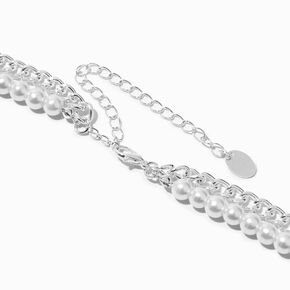 Silver-tone Curb Chain &amp; Pearl Multi-Strand Necklace,
