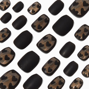 Sheer Black Heart Coffin Press On Vegan Faux Nail Set - 24 Pack,