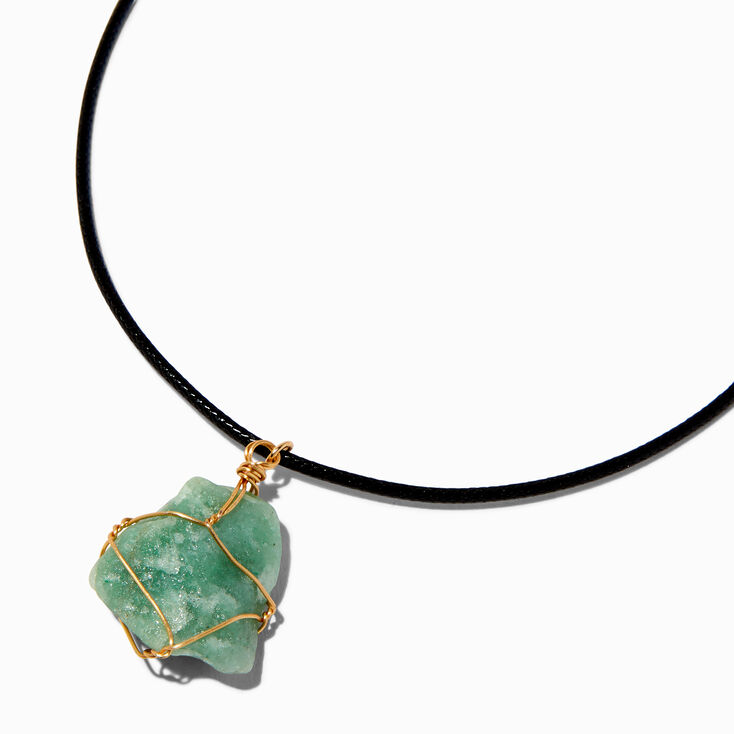 Wire-Wrapped Green Crystal Pendant Necklace,