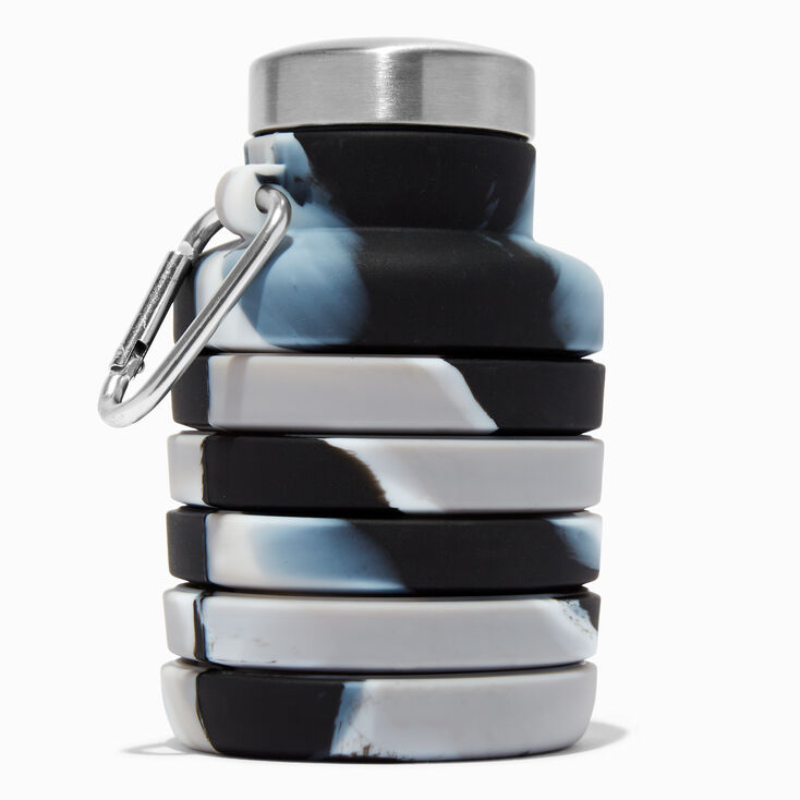 Collapsible Black &amp; White Marble Water Bottle,