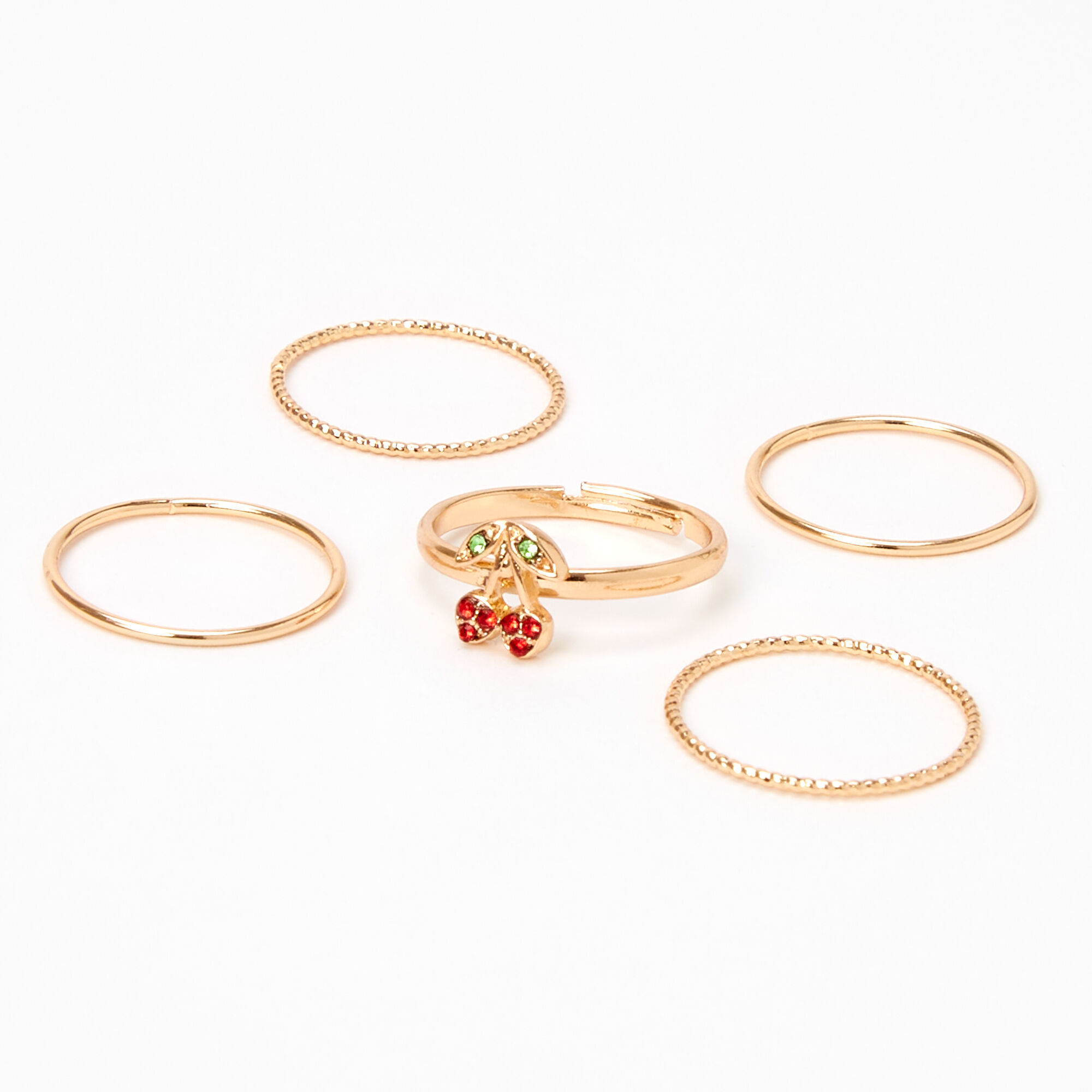 gold stackable cherry rings 5 pack